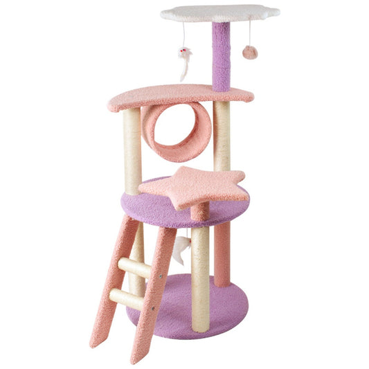 Floofi 101cm Galaxy Plush Cat Condo Cat Tree - Pink/Purple & Yellow/Green Options