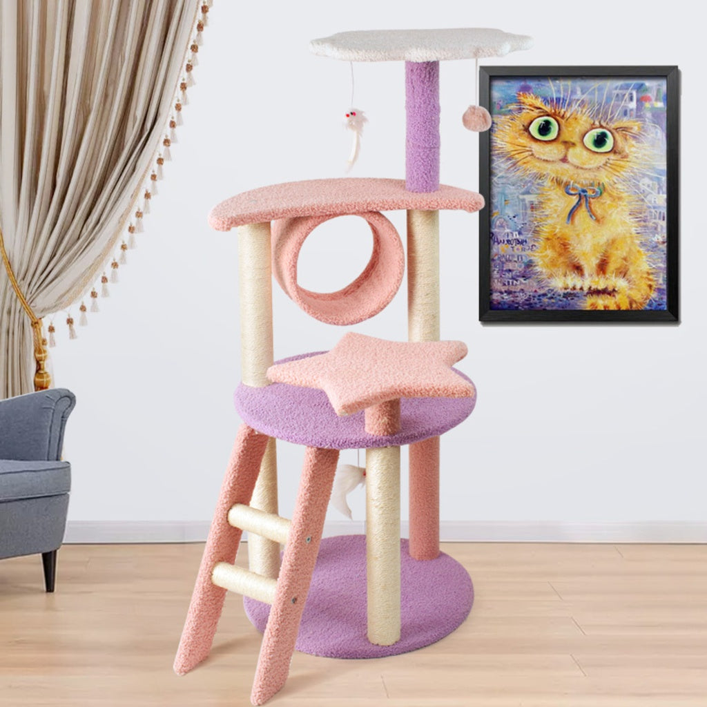 Floofi 101cm Galaxy Plush Cat Condo Cat Tree - Pink/Purple & Yellow/Green Options