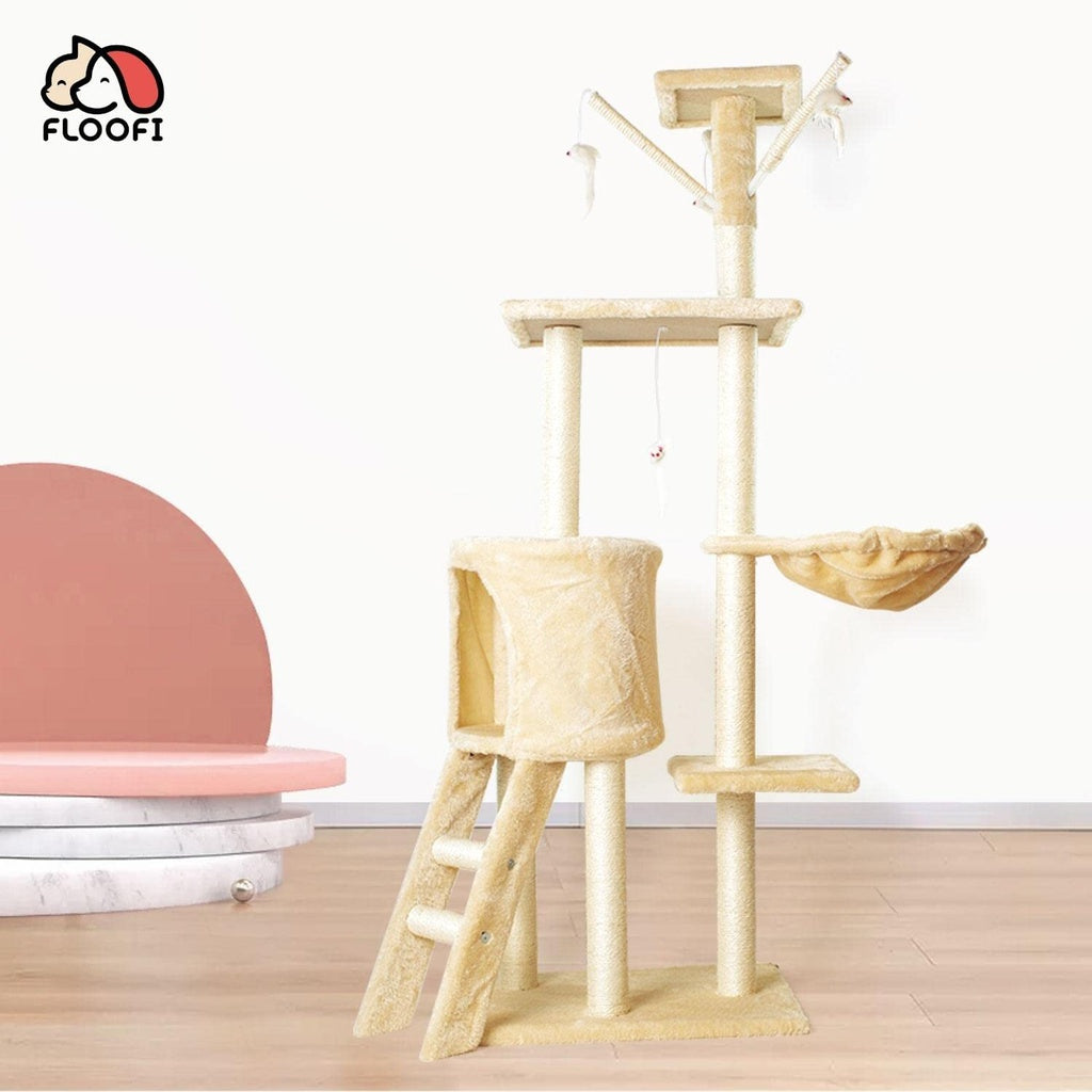 Floofi 138cm 5-Layer Plush Cat Condo Cat Tree
