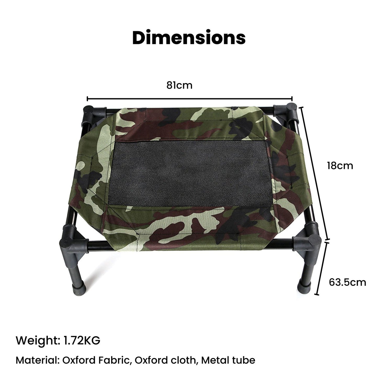 Floofi Elevated Camping Pet Bed in Grey and Army, Available in Sizes M and XL