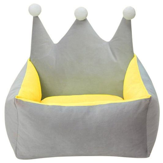 Floofi Crown-Shaped Pet Bed - Sizes L and M in Grey Yellow