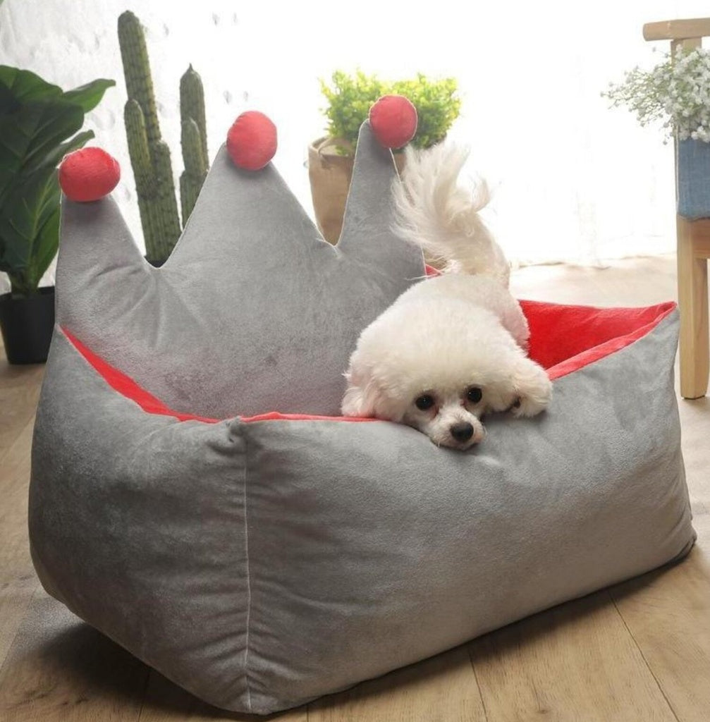 Floofi Crown-Shaped Pet Bed - Sizes L and M in Grey Yellow