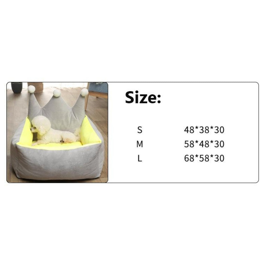 Floofi Crown-Shaped Pet Bed - Sizes L and M in Grey Yellow