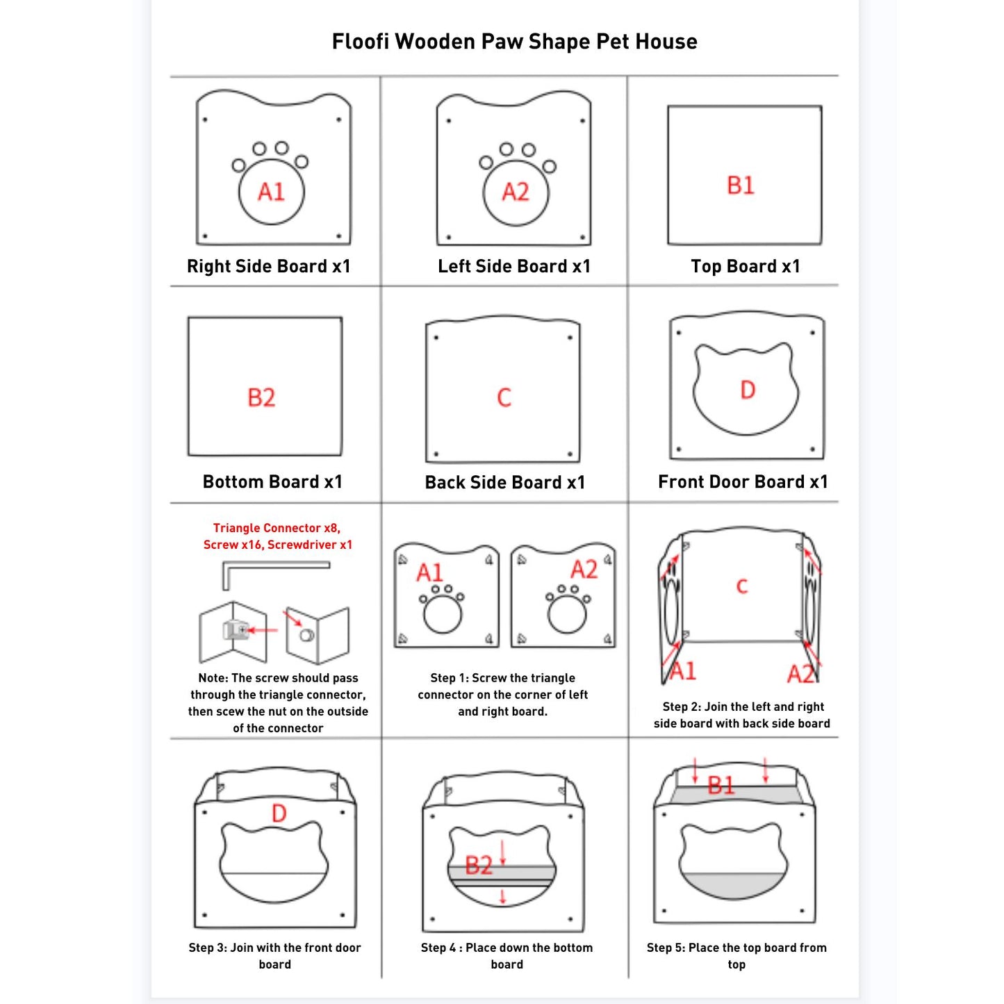 Floofi Pet House Wooden Cat Paw Shape Hole (Yellow) PT-PH-205-YS