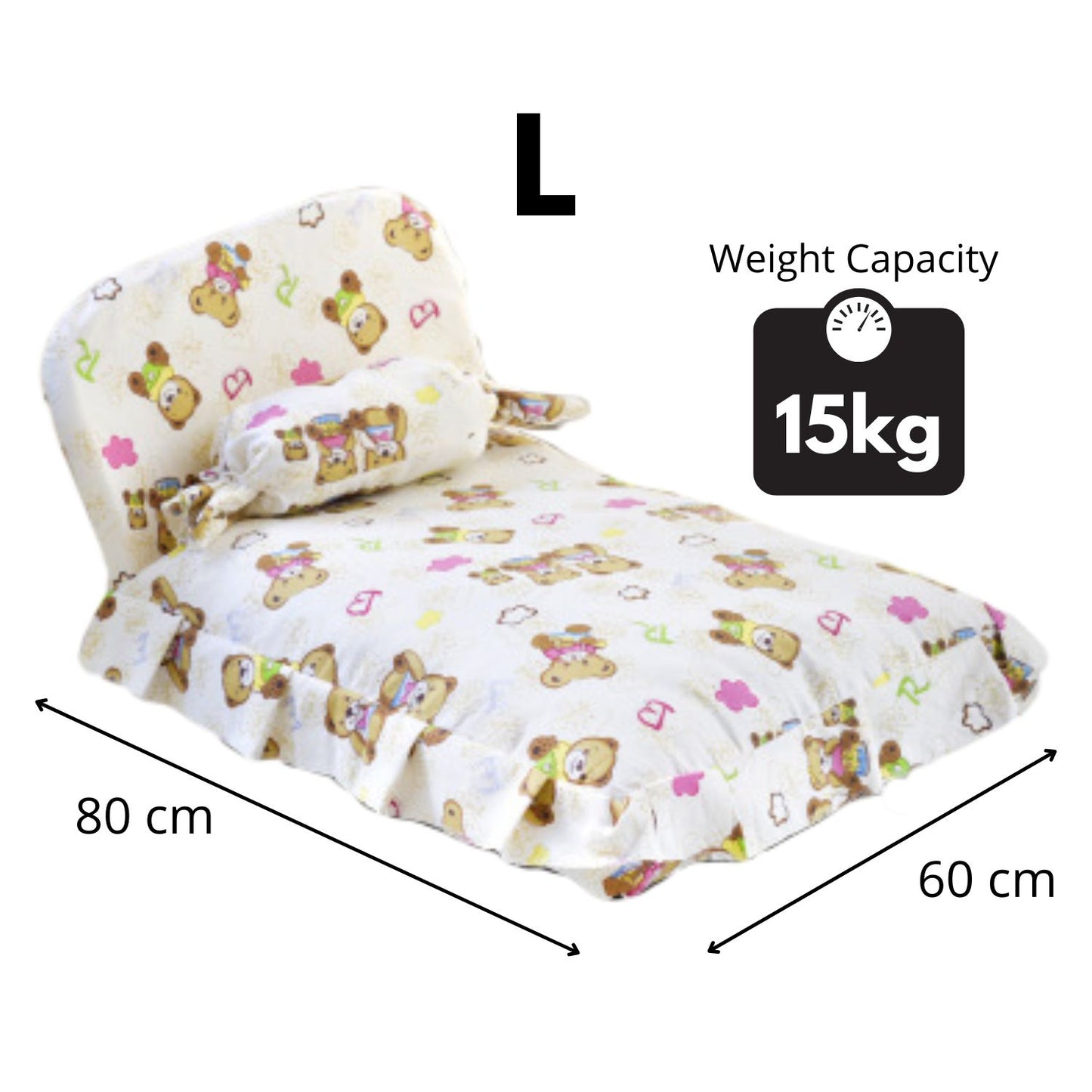 Floofi Pet Bed with Bear/Star Pillow and Quilt - Available in Sizes L and M