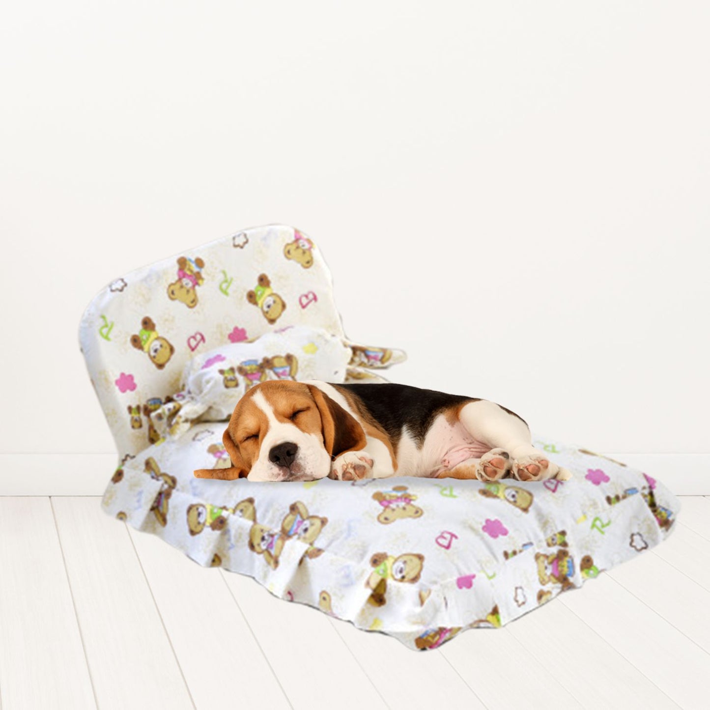 Floofi Pet Bed with Bear/Star Pillow and Quilt - Available in Sizes L and M