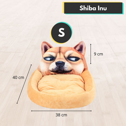 Floofi 3D Cartoon Round Shiba Inu Pet Bed - Available in Sizes S and L, Brown