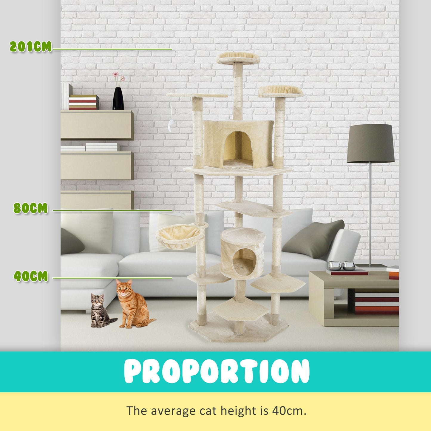 Paw Mate 201cm Beige Cat Tree Parala Multi Level Scratcher