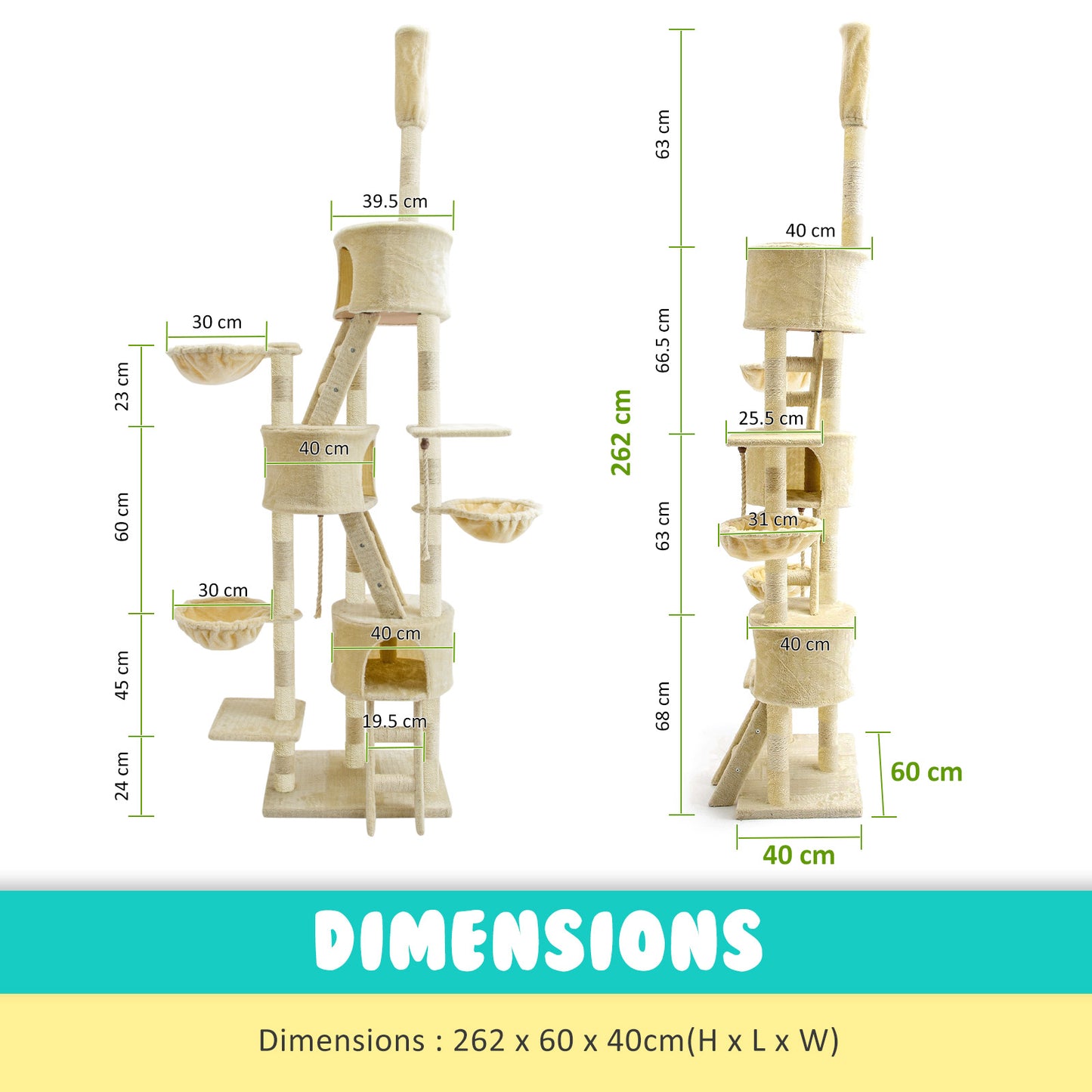 Paw Mate 262cm Beige Cat Tree Paradise Multi Level Scratcher