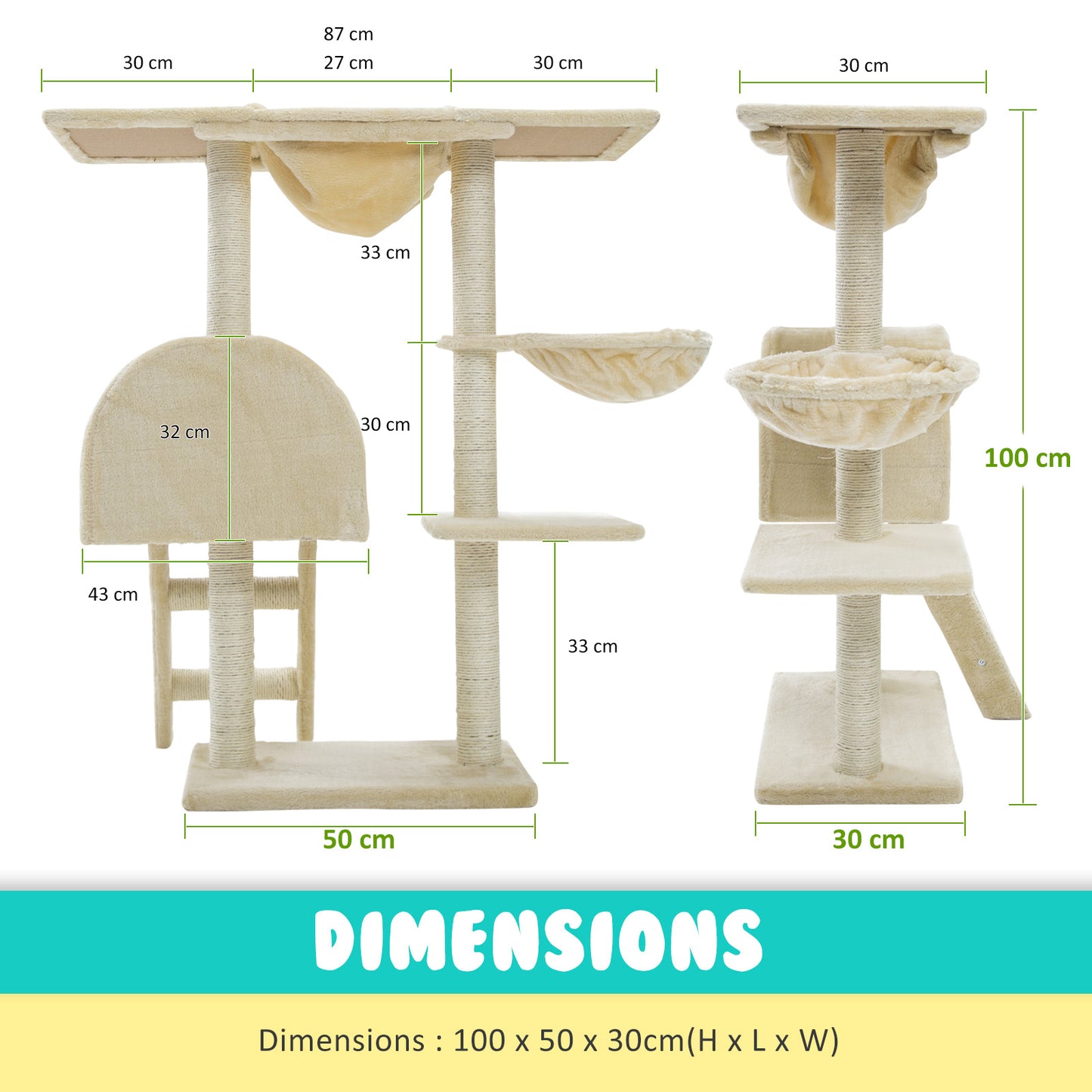 Paw Mate 100cm Beige and Grey Cat Tree Atacama: Multi-Level Scratcher