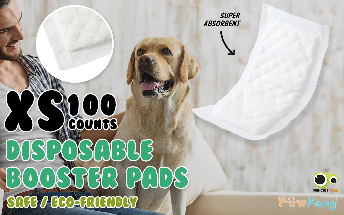 PawPang 100 Ct Pet Dog Diaper Liners Booster Pads: Disposable Adhesive in Various Sizes