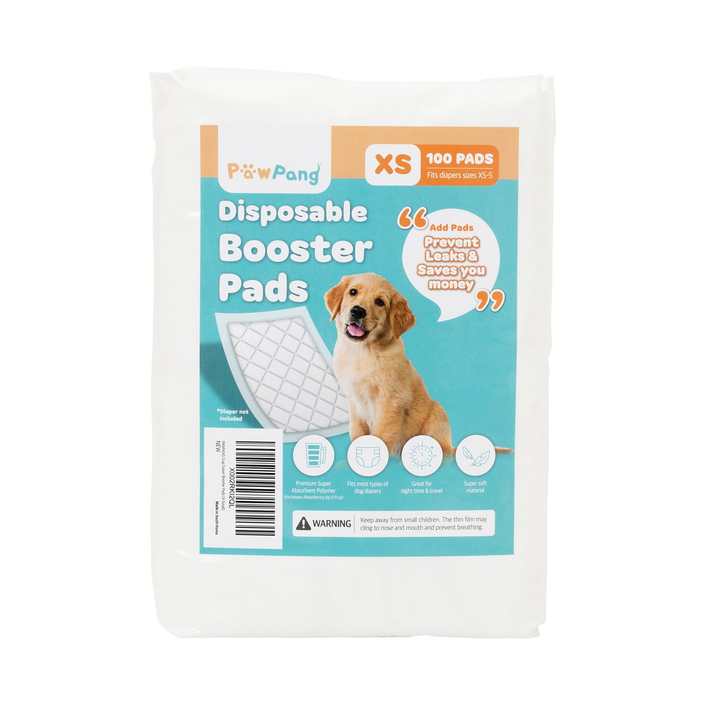 PawPang 100 Ct Pet Dog Diaper Liners Booster Pads: Disposable Adhesive in Various Sizes