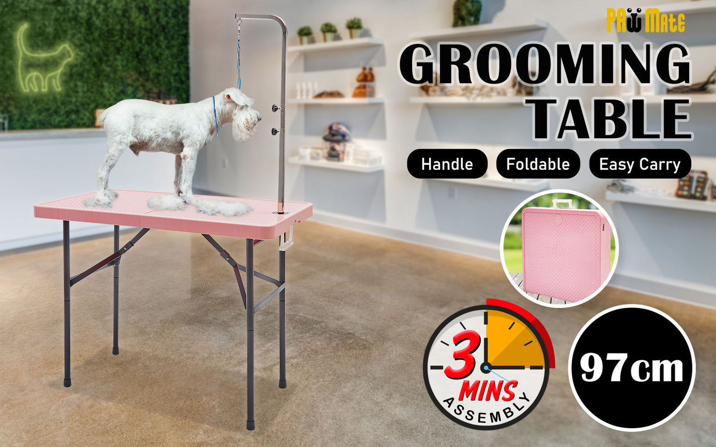 Paw Mat Grooming Salon Foldable Height-Adjustable Table for Dogs and Cats (97cm)