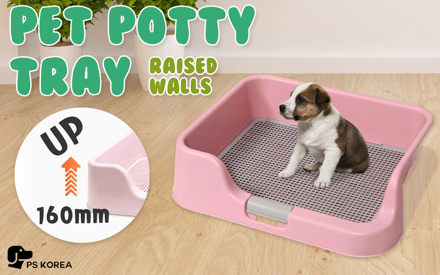 PS KOREA Pink Dog Pet Potty Tray Training Toilet Raised Walls T1