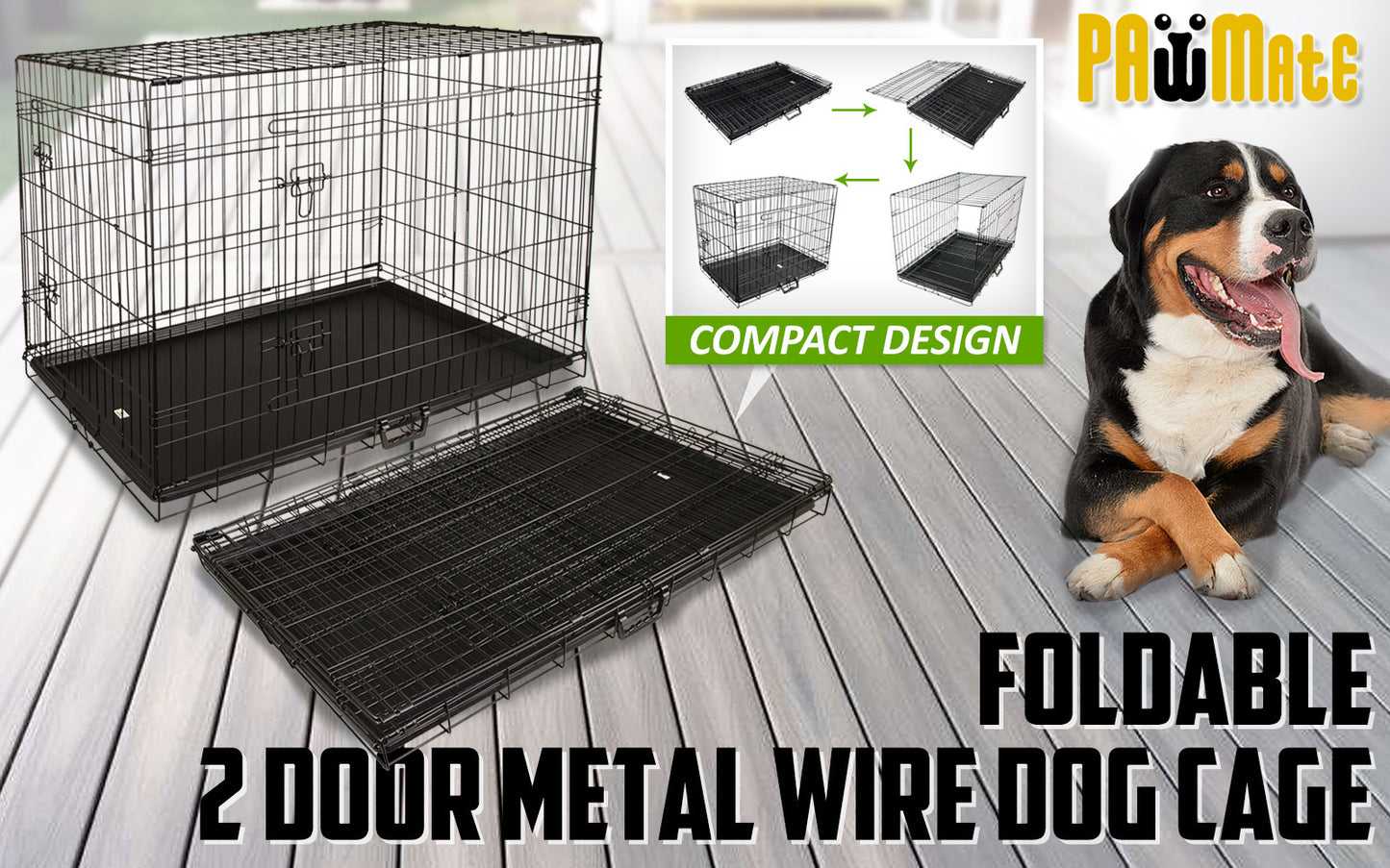 Paw Mate Wire Dog Cage Foldable Crate Kennel 36in with Tray