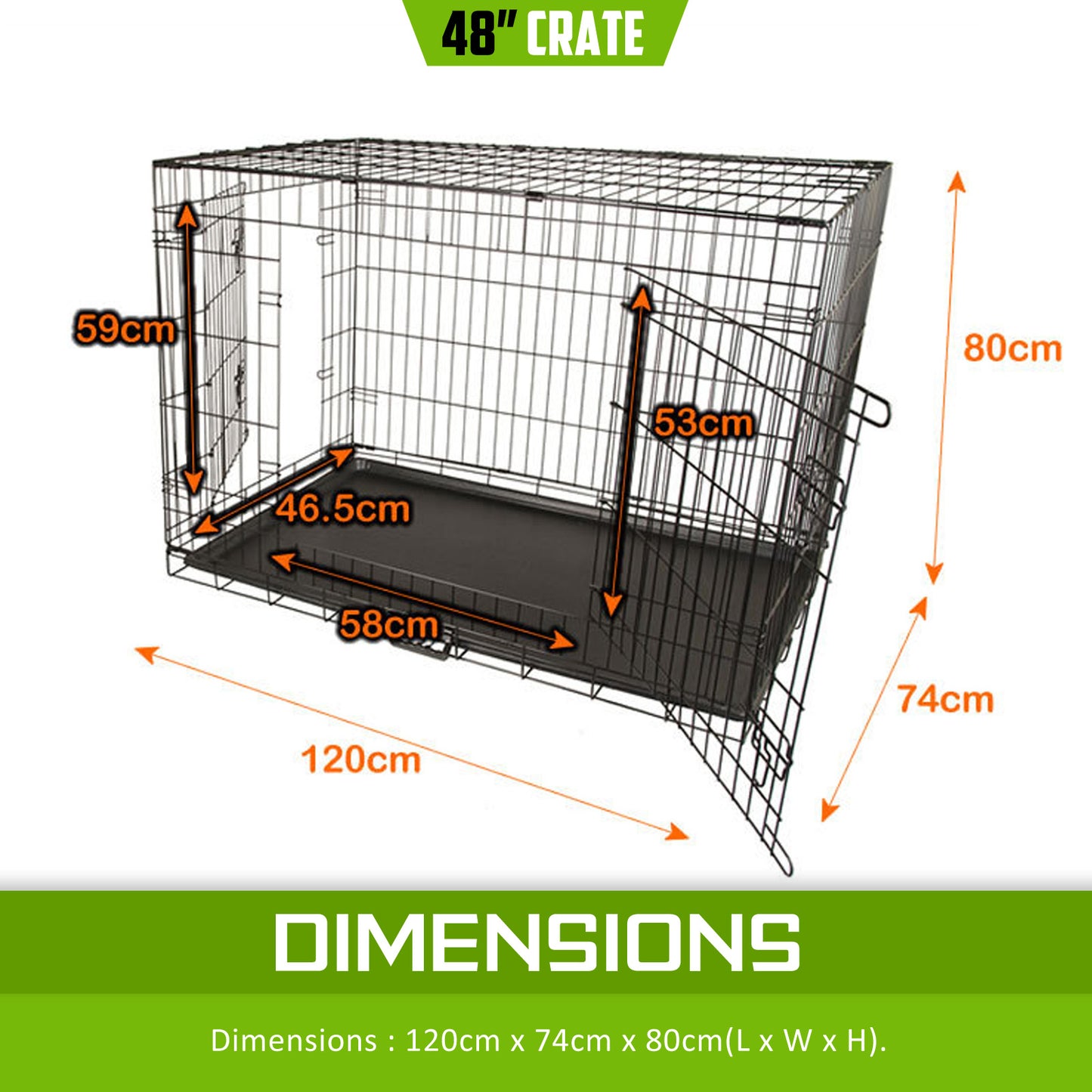 Paw Mate Wire Dog Cage Foldable Crate Kennel 48in with Tray