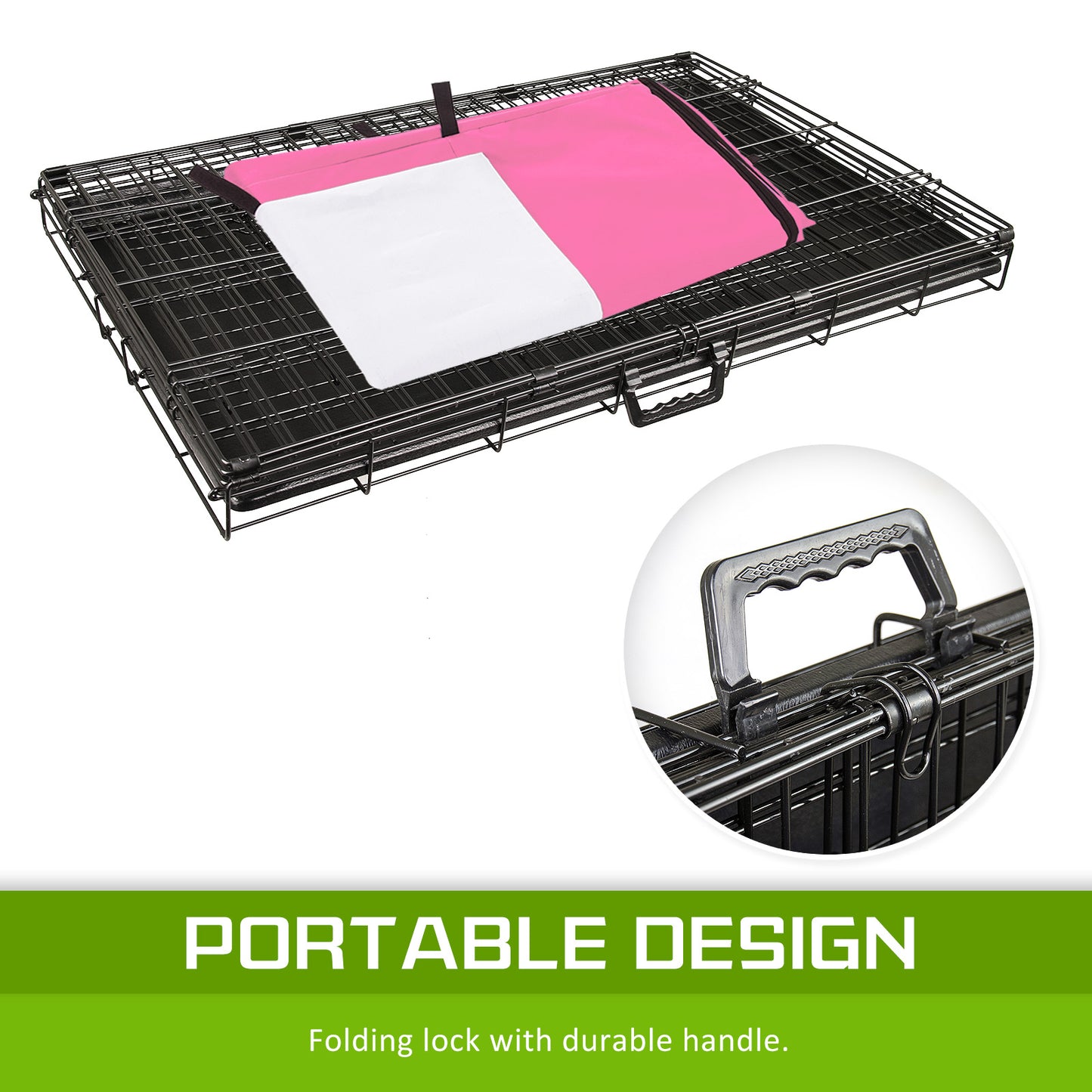 Paw Mate Wire Dog Cage Foldable Crate Kennel 30in with Tray + Pink Cover Combo