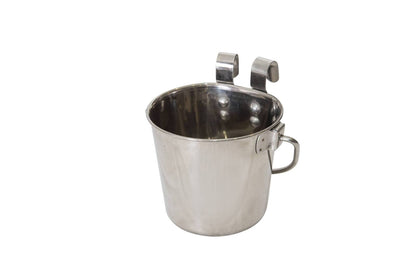 Stainless Steel Pet Parrot Feeder Dog Cat Bowl - Flat Sided Bucket with Riveted Hooks