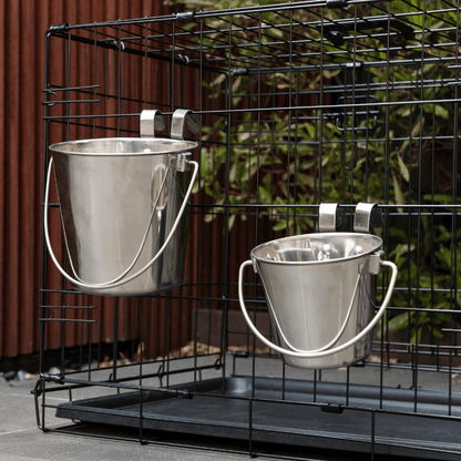 Stainless Steel Pet Parrot Feeder Dog Cat Bowl - Flat Sided Bucket with Riveted Hooks