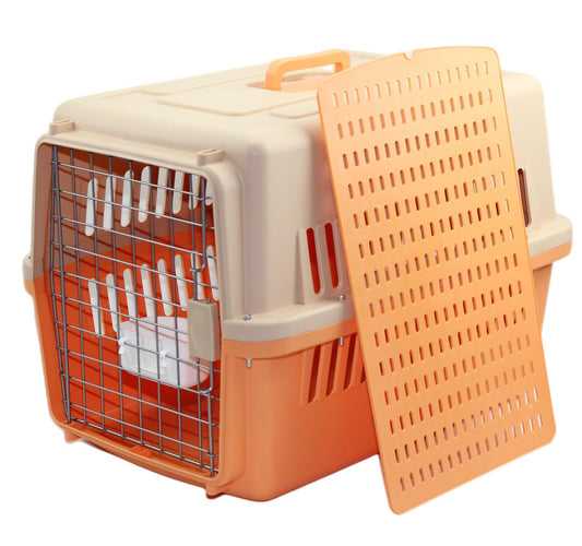 Large Dog Cat Crate Pet Carrier Rabbit Airline Cage With Tray And Bowl Orange