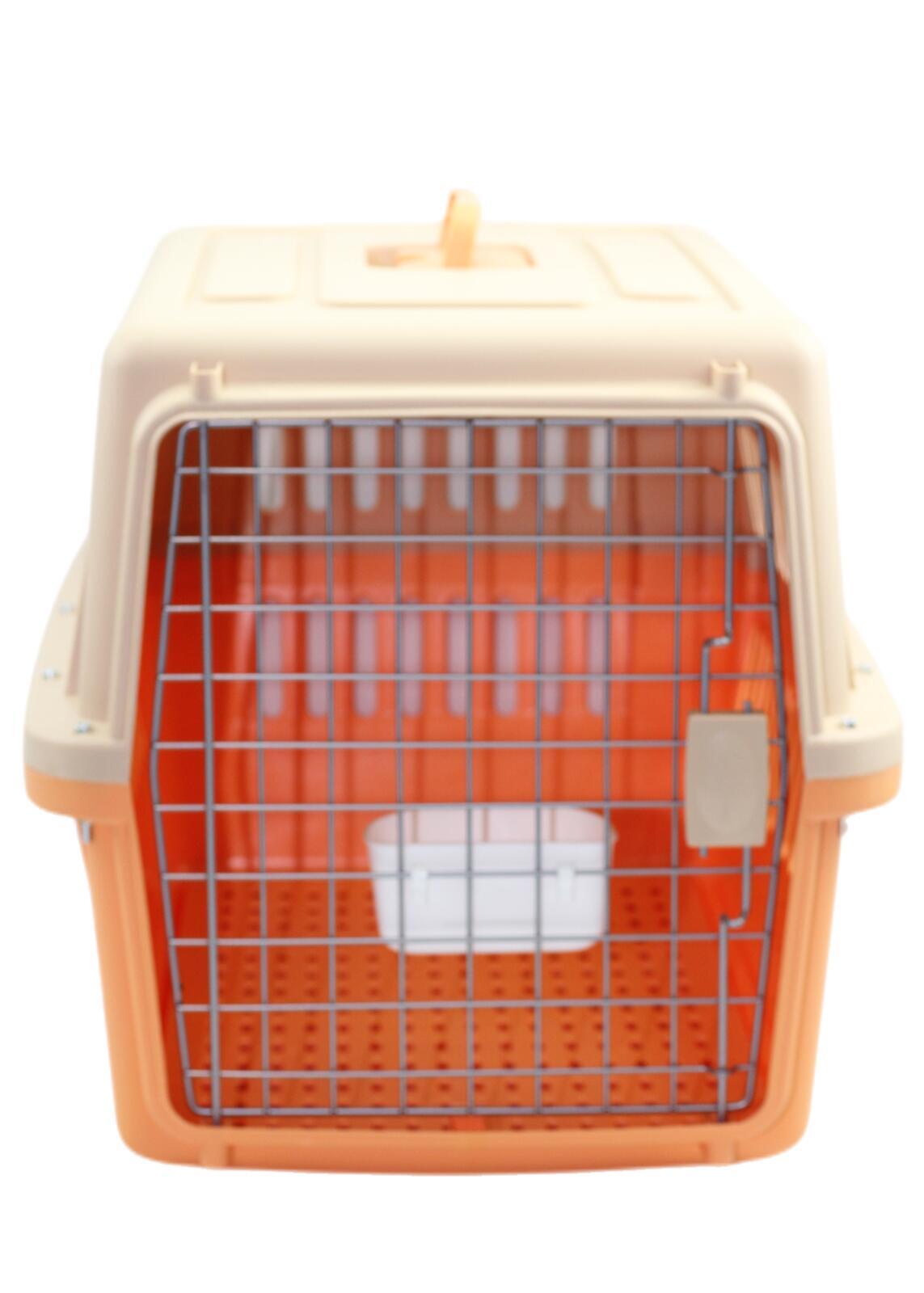 Large Dog Cat Crate Pet Carrier Rabbit Airline Cage With Tray And Bowl Orange