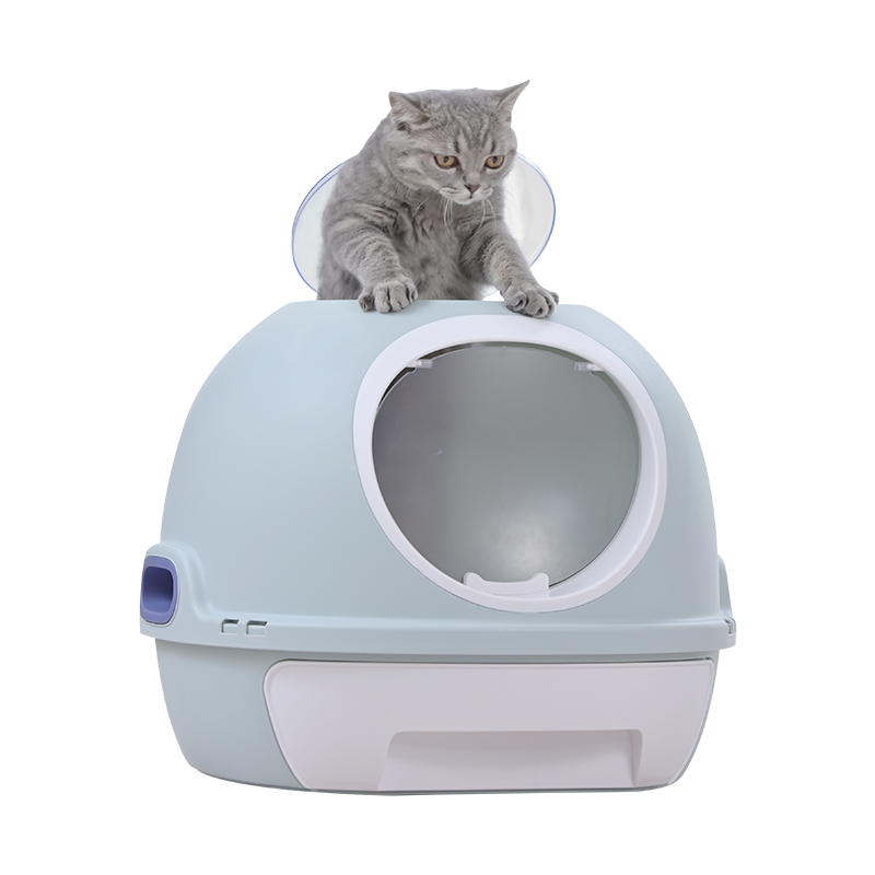 Hooded Cat Toilet Litter Box Tray House With Drawer & Scoop Blue