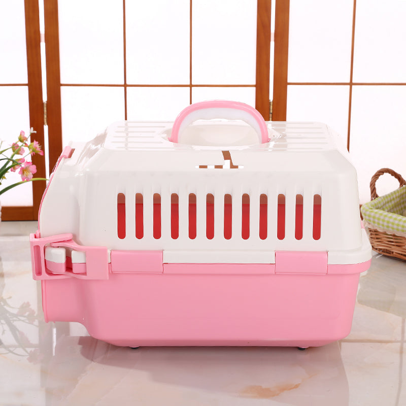 Small Dog Cat Crate Pet Carrier Rabbit Guinea Pig Cage With Tray-Pink