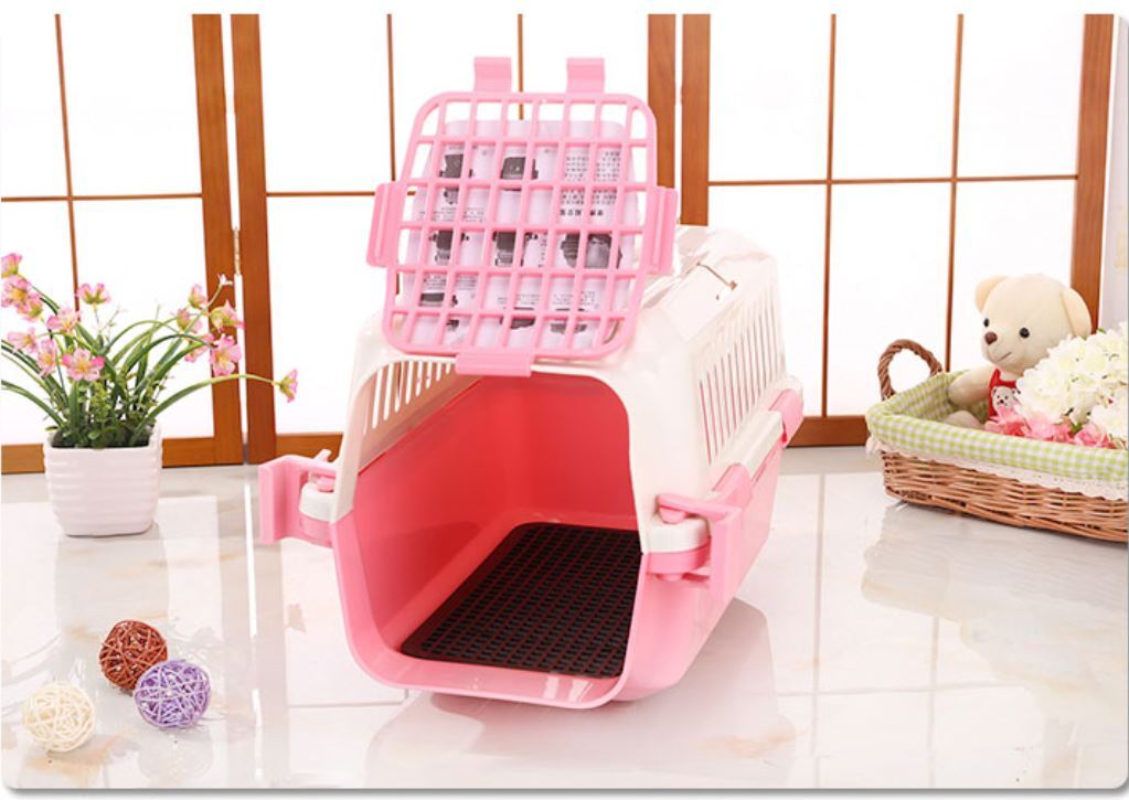 Small Dog Cat Crate Pet Carrier Rabbit Guinea Pig Cage With Tray-Pink