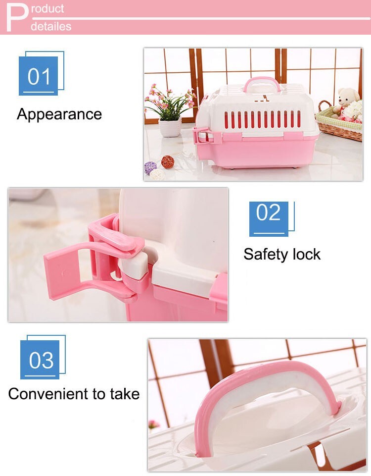 Small Dog Cat Crate Pet Carrier Rabbit Guinea Pig Cage With Tray-Pink