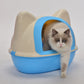 Medium Hooded Cat Toilet Litter Box Tray House With Scoop Blue