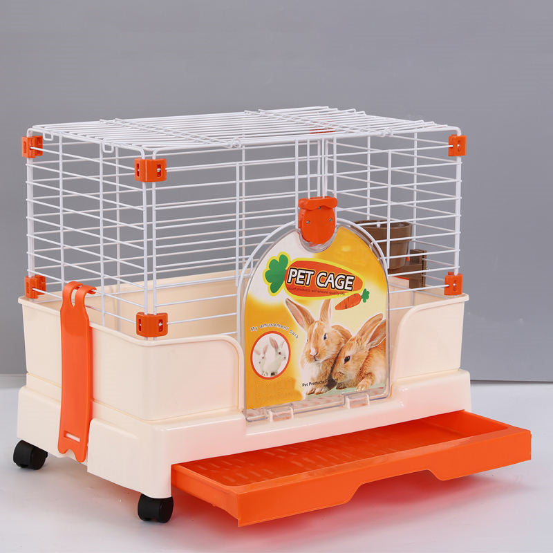 Small Orange Pet Rabbit Cage Guinea Pig Crate Kennel With Potty Tray And Wheel