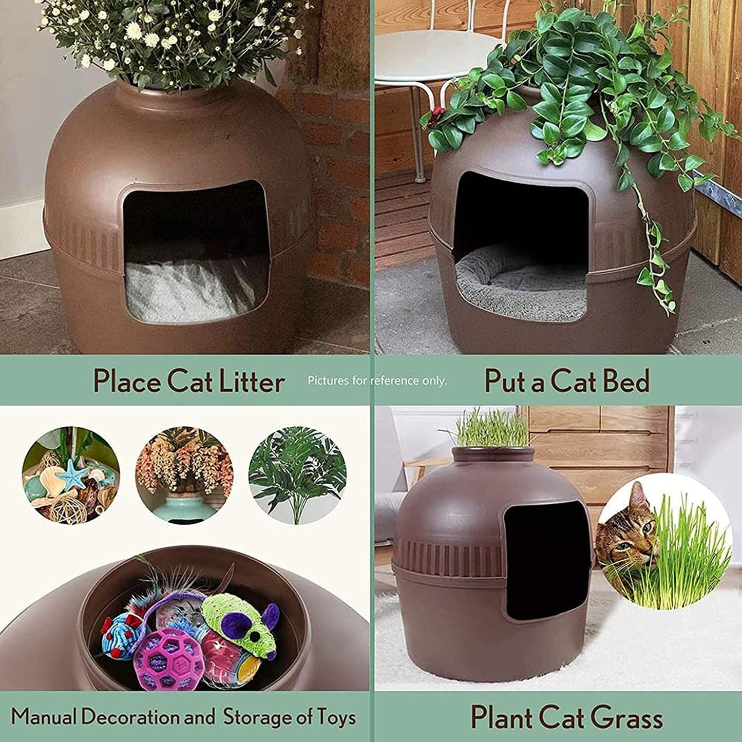 Multifunctional Cat Litter Box Pet Cat House Semi-Enclosed Brown