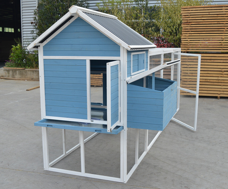 YES4PETS 371 cm Blue XXL Chicken Coop Rabbit Guinea Pig Hutch Ferret Hen Cat Kitten House