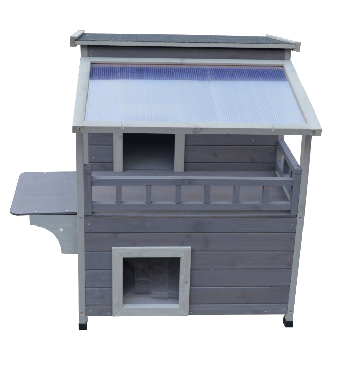 2 Story Outdoor Cat Shelter Condo with Escape Door Rainproof Kitty House