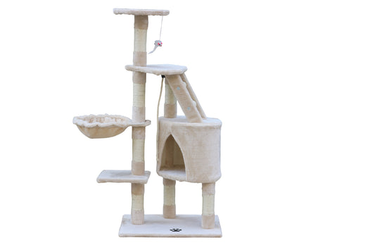 120 cm Multi-Level Cat Scratching Post – Beige, Grey, and Blue