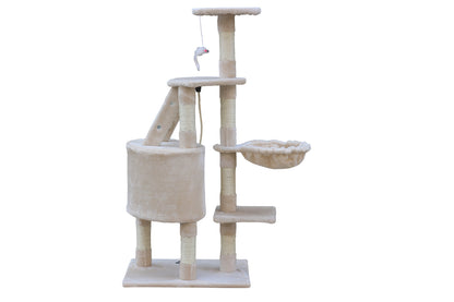 120 cm Multi-Level Cat Scratching Post – Beige, Grey, and Blue