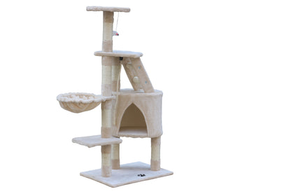120 cm Multi-Level Cat Scratching Post – Beige, Grey, and Blue