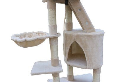 120 cm Multi-Level Cat Scratching Post – Beige, Grey, and Blue