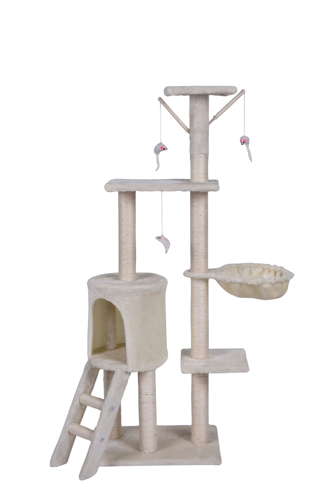 138cm Cat Scratching Post Tree Post House Tower with Ladder-Beige