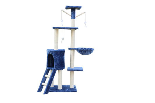 138cm Cat Scratching Post Tree Post House Tower with Ladder-Blue
