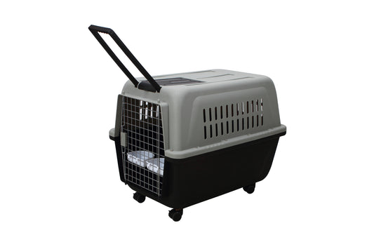 Large Plastic Pet Carrier Kennel for Dogs and Cats with Handle and Wheels