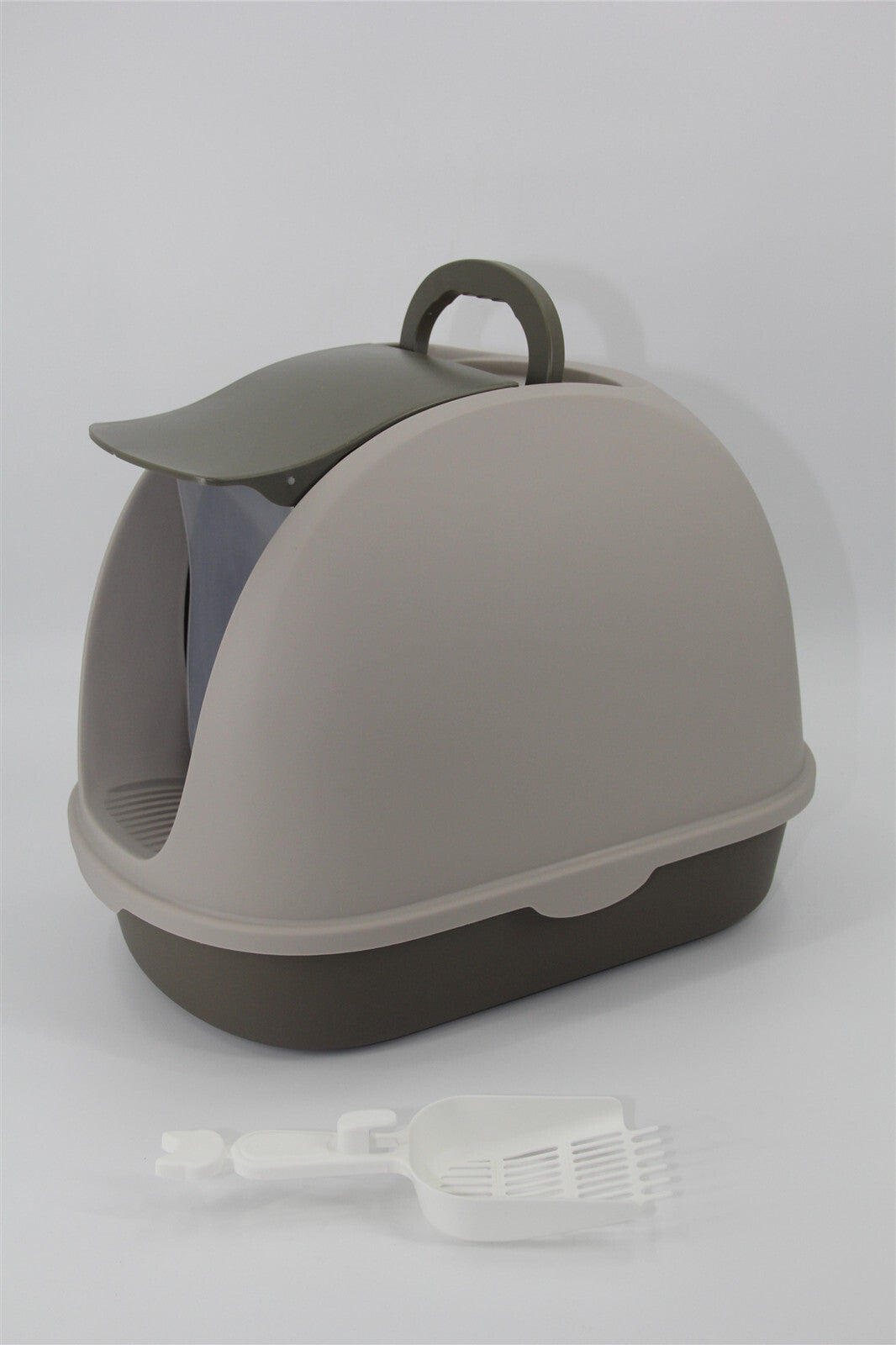 Cat Toilet Litter Box  Portable Hooded Tray House with Scoop and  Handle Brown