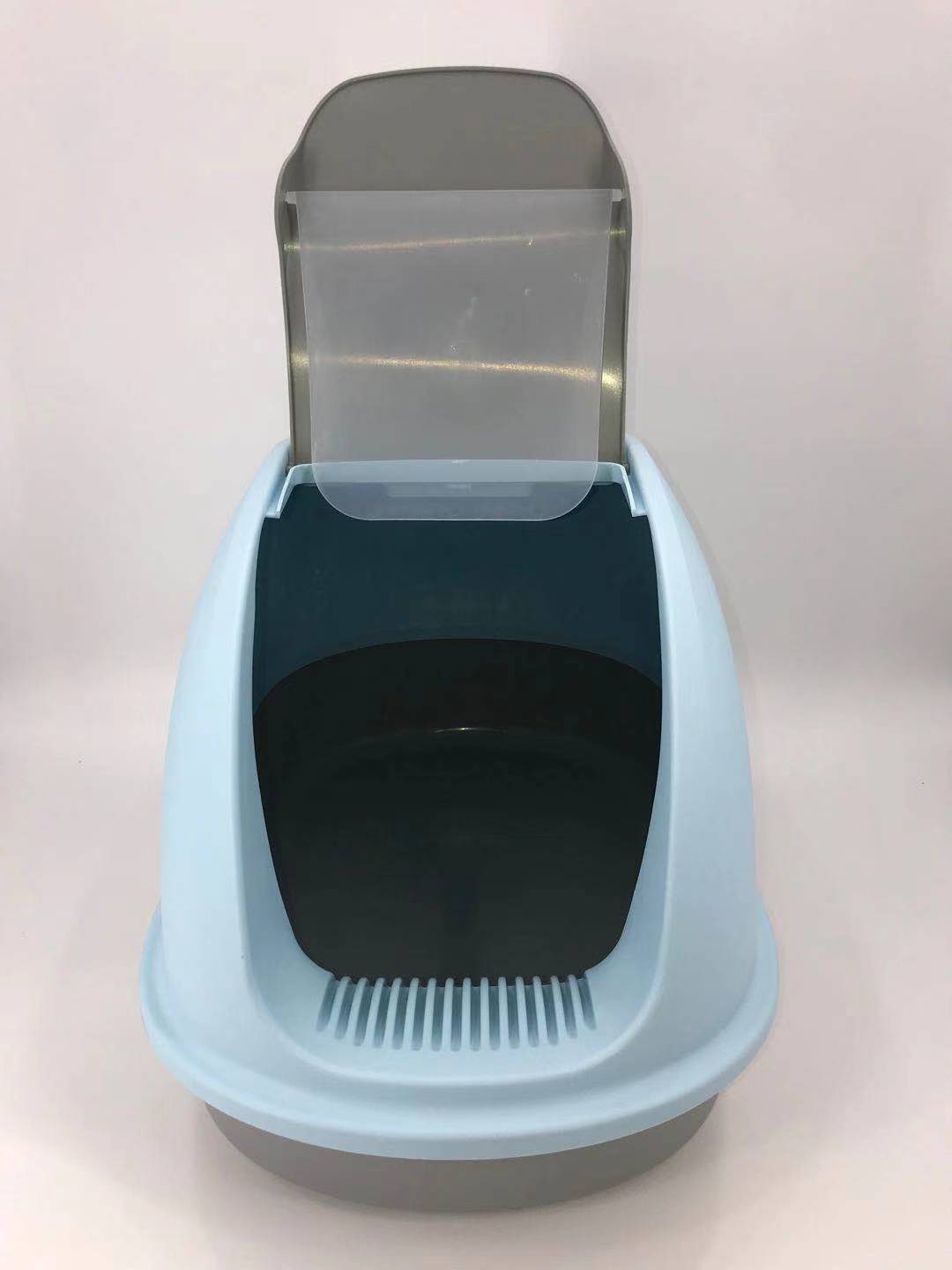 XL Portable Hooded Cat Toilet Litter Box Tray House w Charcoal Filter and Scoop Blue