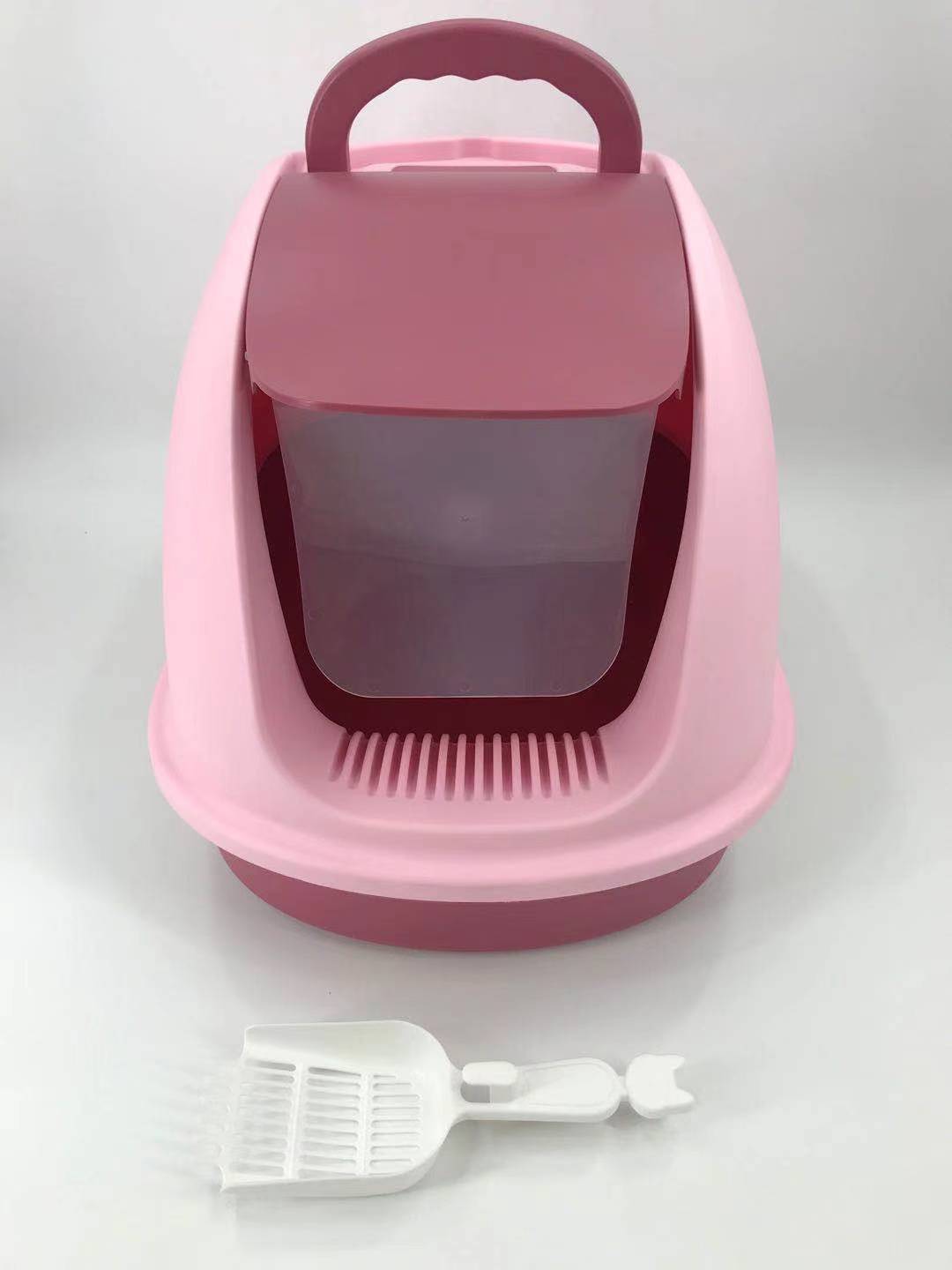 XL Portable Hooded Cat Toilet Litter Box Tray House with Charcoal Filter and Scoop Pink