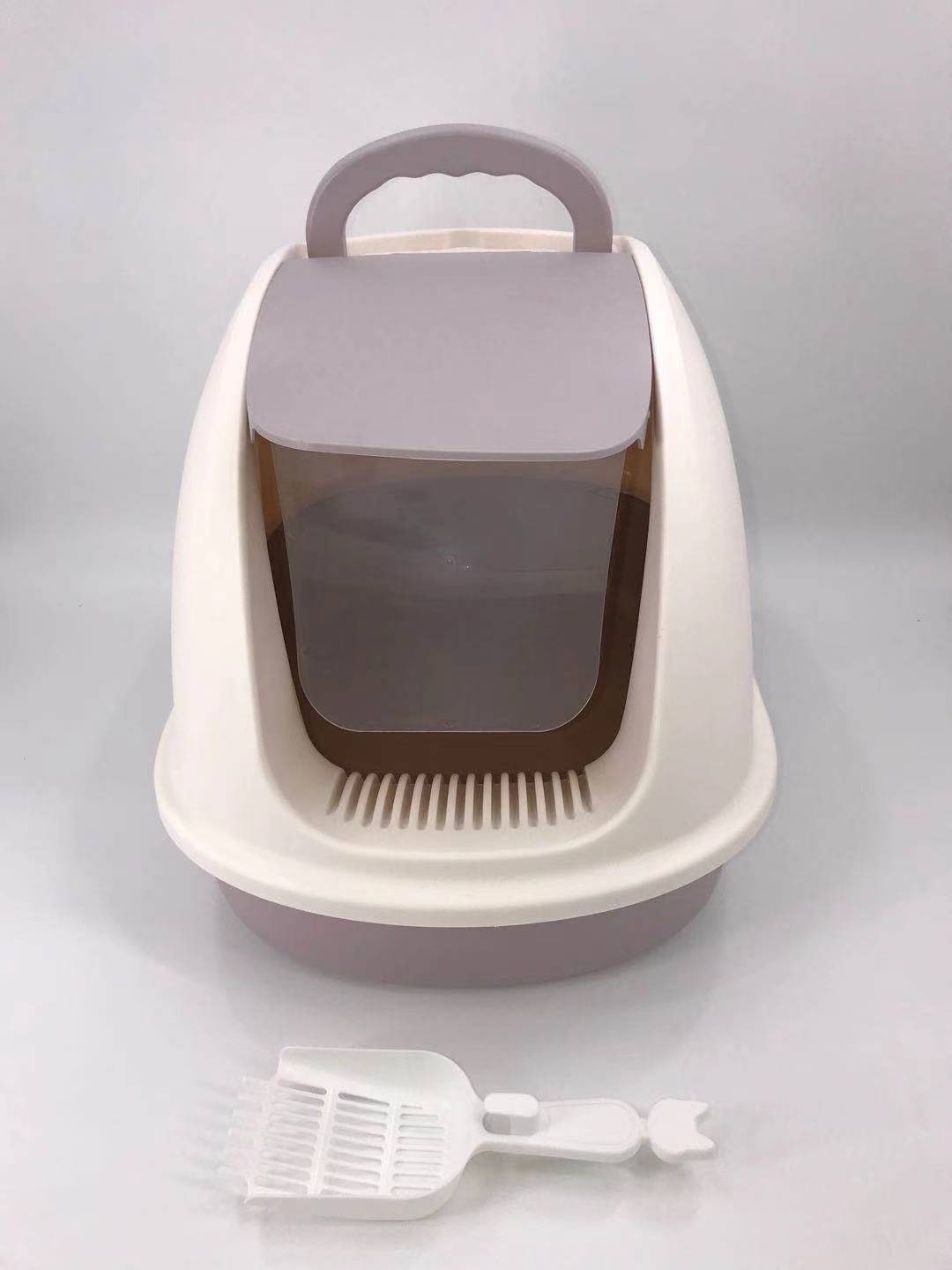 XL Portable Hooded Cat Toilet Litter Box Tray House w Charcoal Filter and Scoop White