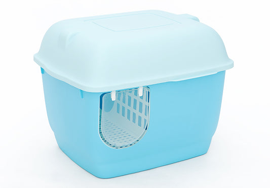 XL Portable Hooded Cat Toilet Litter Box Tray House with Handle and Scoop Blue