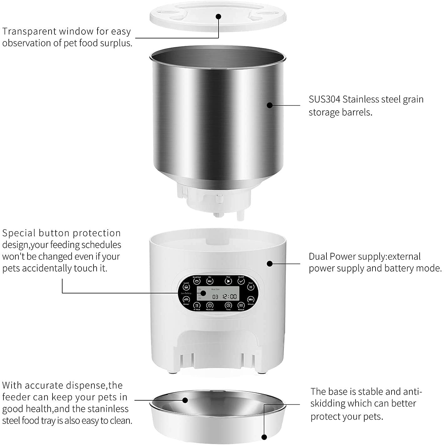 Electric Automatic Pet Feeder - Stainless Steel Dispenser for Dogs, Cats & Rabbits (3L & 4.5L)