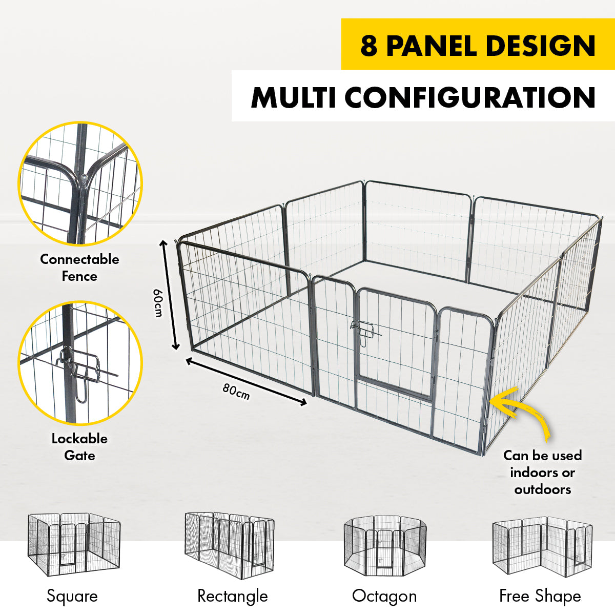 Pet Basic 8 Panel Pet Playpen Exercise Enclosure Cage Puppy Dog 80cm x 60cm