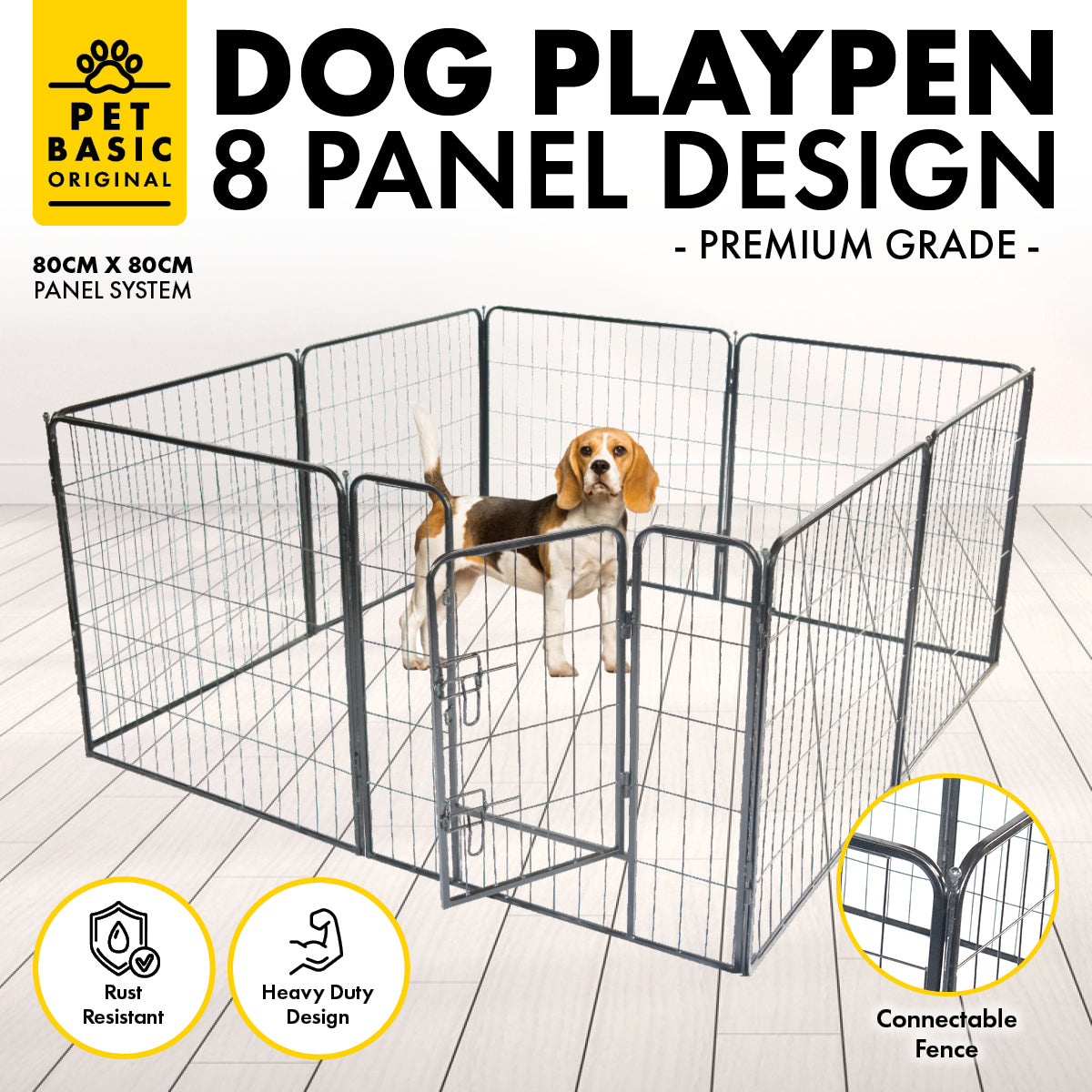 Pet Basic 8 Panel Pet Playpen Exercise Enclosure Cage Puppy Dog 80cm x 80cm