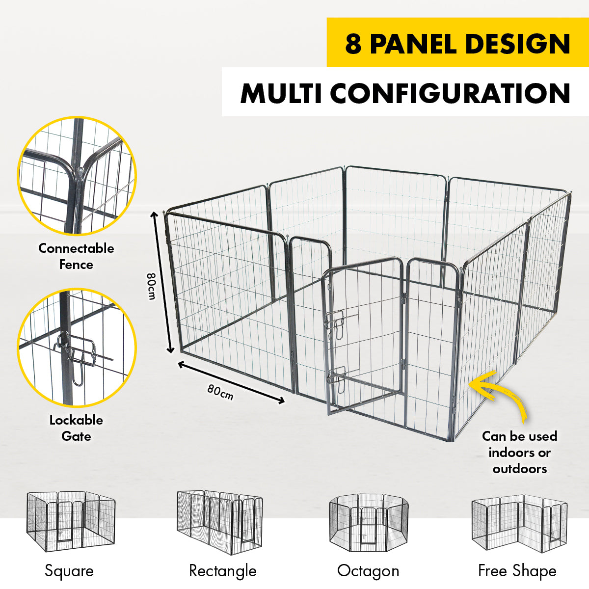 Pet Basic 8 Panel Pet Playpen Exercise Enclosure Cage Puppy Dog 80cm x 80cm